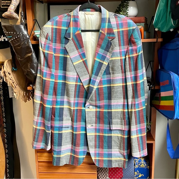 Vintage Tyson’s Menswear Inc. Colorful Plaid Two-Button Sports Coat Blazer 44L - Picture 16 of 16